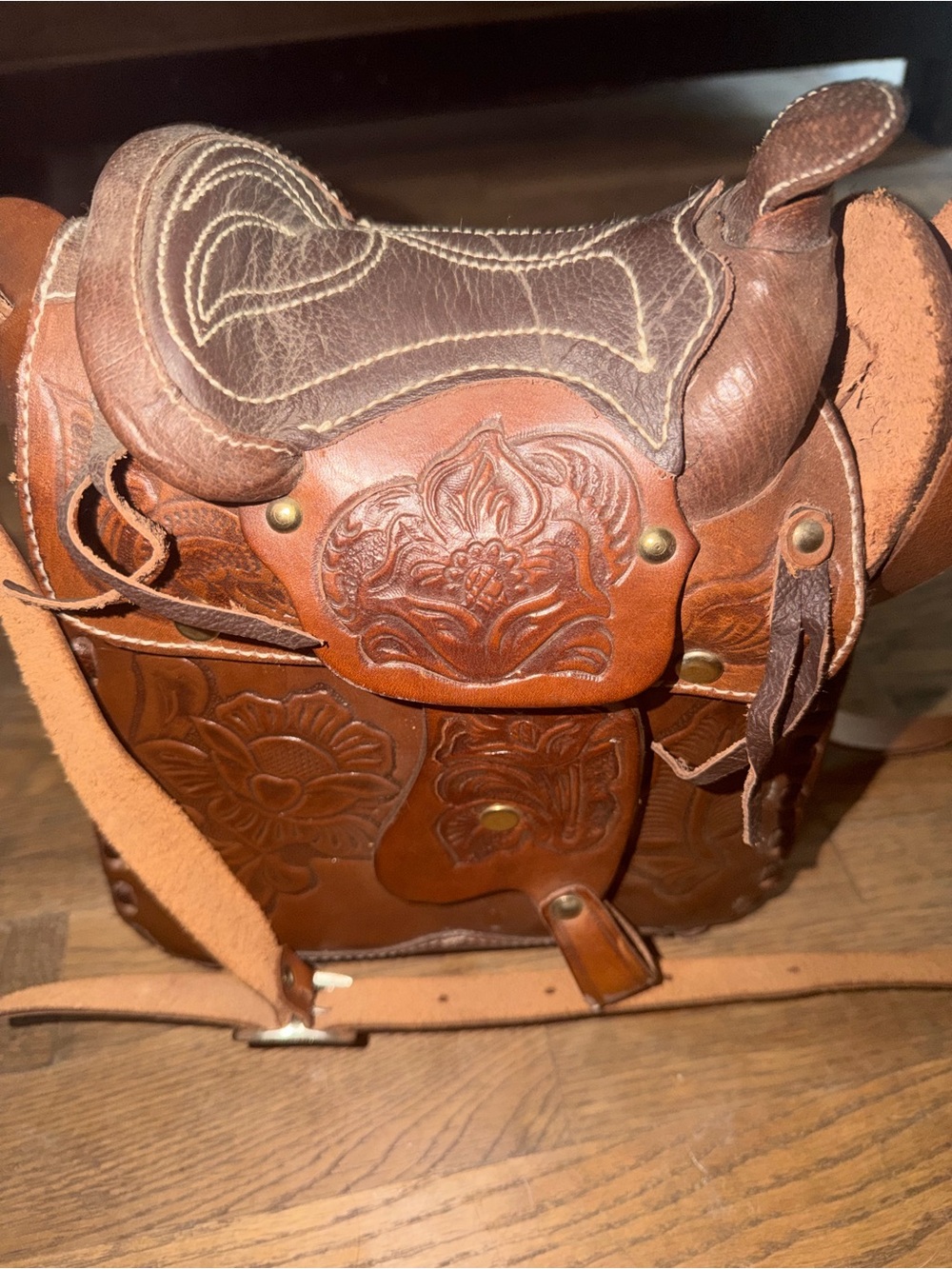 Leather Tooled Brown Western Saddle Bag - Unbranded - Picture 4 of 4